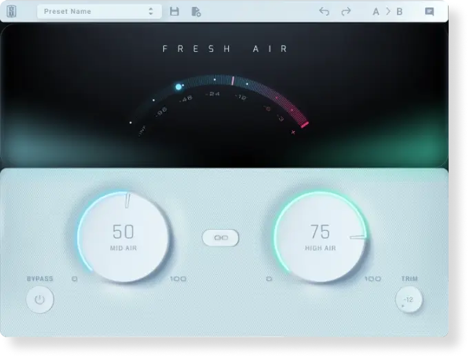 Alt text (hero image): Slate Digital Fresh Air plugin interface with two large knobs labeled Mid Air and High Air, modern clean design, against a dark studio-inspired background.