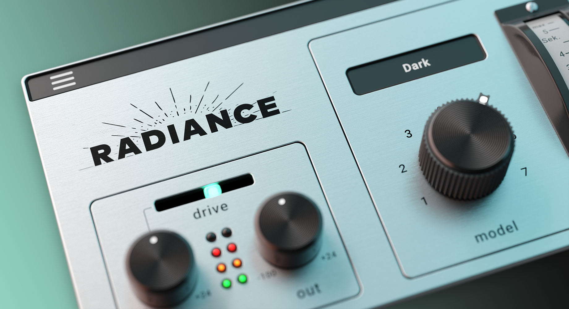 Radiance plugin interface showing advanced algorithmic reverberation controls